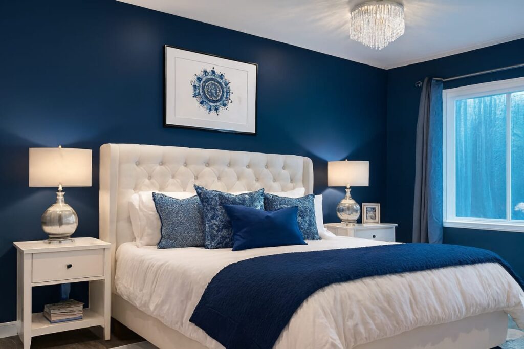 Bedroom wall painting with soft neutral colors and modern décor.